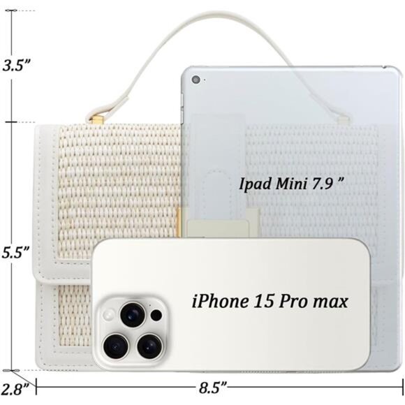 Women White Top Handle Straw Crossbody Bags Summer Straw Purses Hand Bag - Picture 6 of 7